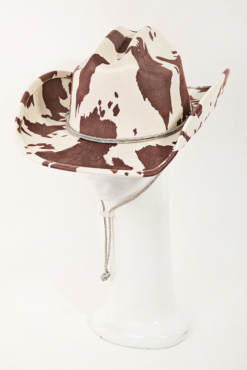 Cream/Brown Cow Print Cowgirl Hat