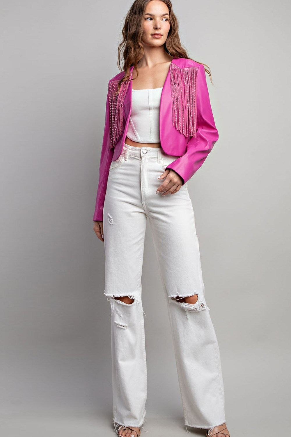 Pink or White Fitted Fringe Jacket
